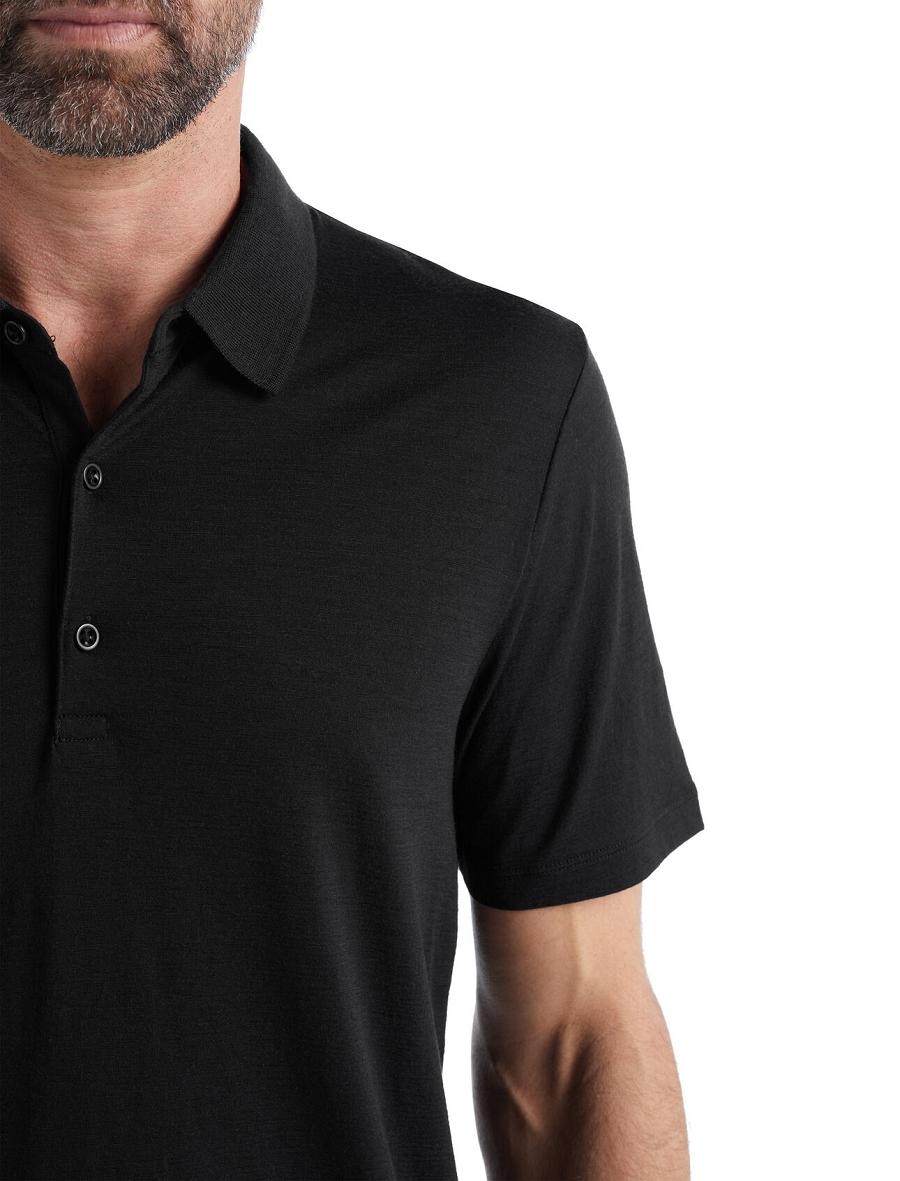 Black Icebreaker Merino Tech Lite II Short Sleeve Polo Men's T Shirts | AU 1161NWYB